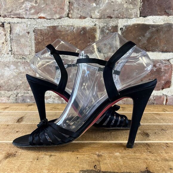 Coach Strappy Heeled Sandals Open Toe Black Fabric Size 9.5 - Picture 8 of 12